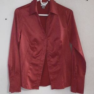 Worthington, Small, shiny red blouse, long sleeve